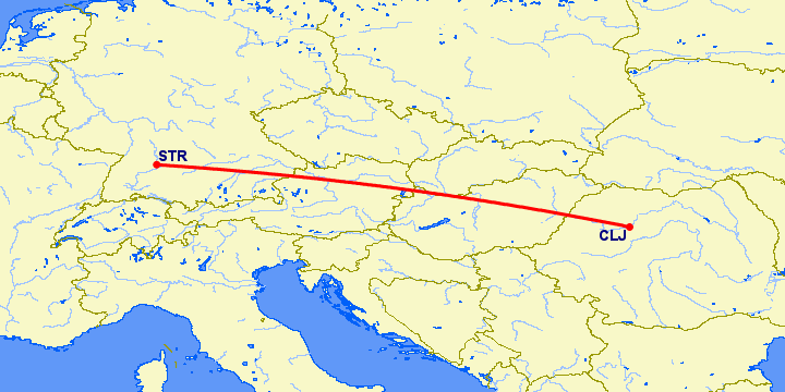 перелет Клуж Напока — Штуттгард на карте