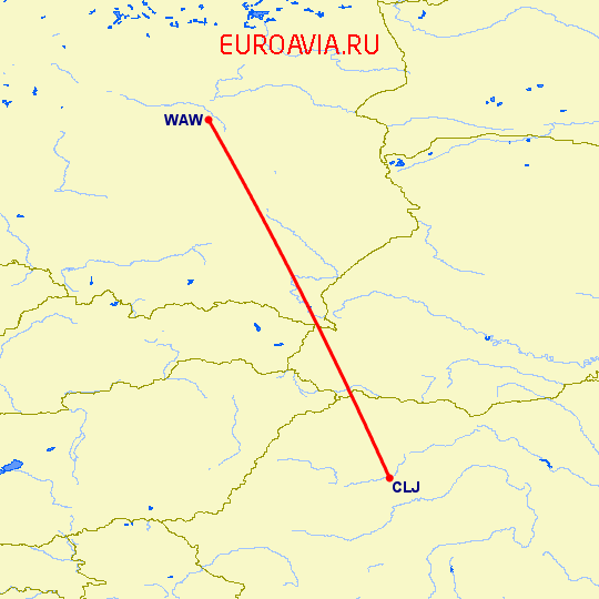 перелет Клуж Напока — Варшава на карте