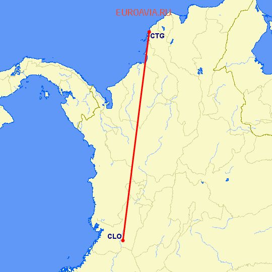 перелет Кали — Картегена на карте