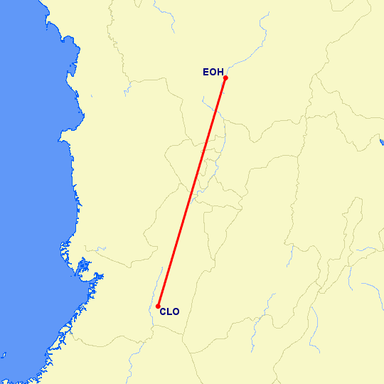 перелет Кали — Medellin на карте