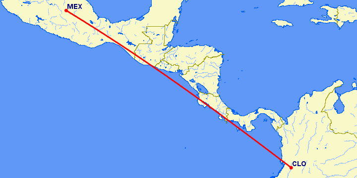 перелет Кали — Мексико Сити на карте