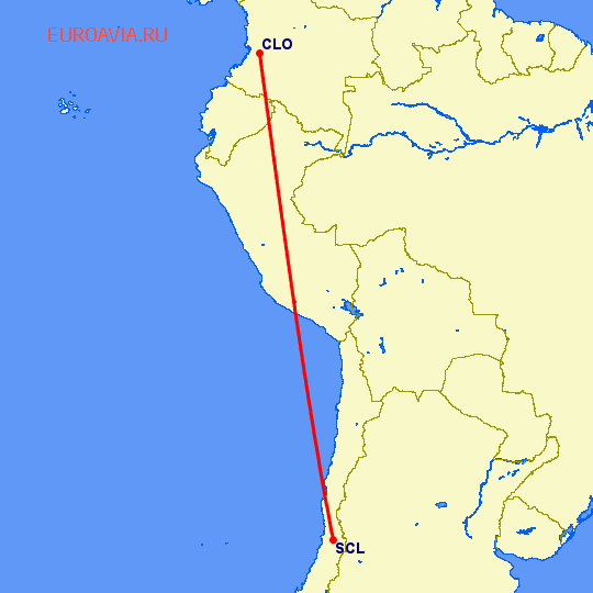 перелет Кали — Сантьяго на карте