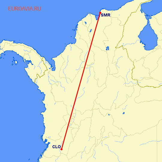 перелет Кали — Санта Марта на карте