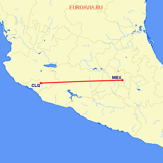 перелет Колима — Мексико Сити на карте