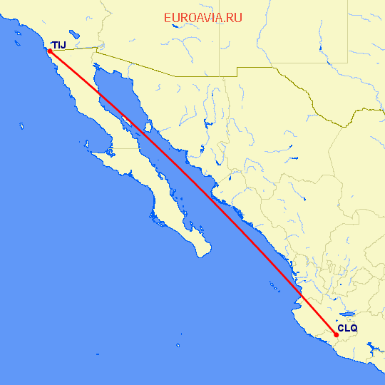 перелет Колима — Тихуана на карте