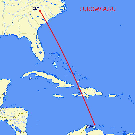 перелет Шарлотт — Aruba на карте