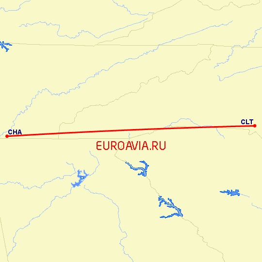 перелет Шарлотт — Chattanooga на карте