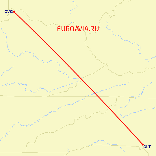 перелет Шарлотт — Кавингтон на карте