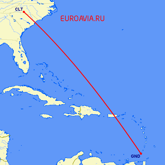 перелет Шарлотт — St Georges на карте