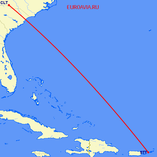 перелет Шарлотт — Charlotte Amalie St Thomas на карте