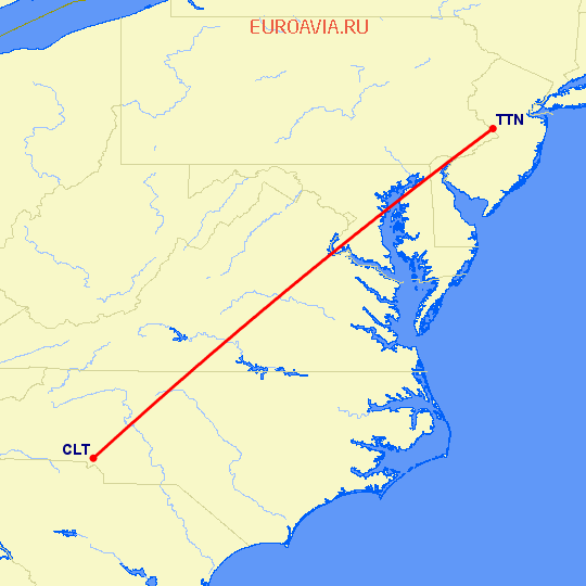 перелет Шарлотт — Trenton на карте