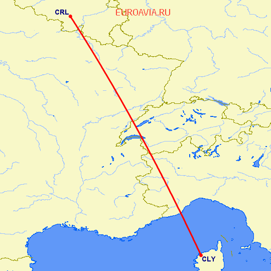 перелет Кальви — Шарлеруа на карте