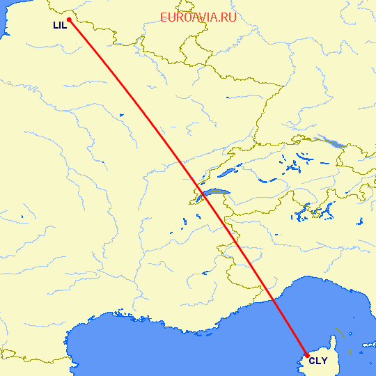 перелет Кальви — Лилль на карте