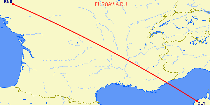 перелет Кальви — Ренн на карте