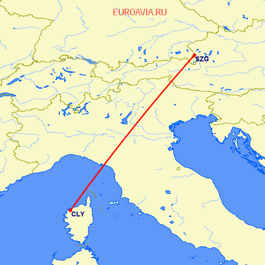 перелет Кальви — Зальцбург на карте
