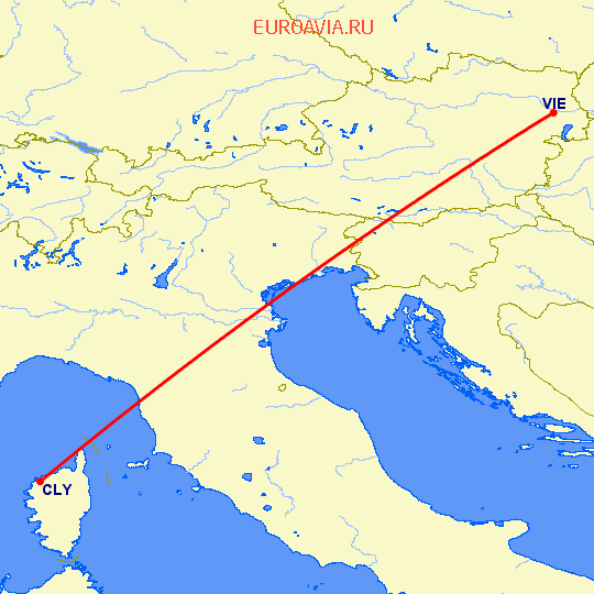 перелет Кальви — Вена на карте