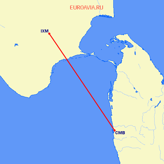 перелет Коломбо — Мадурай на карте