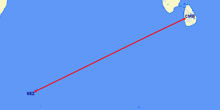 перелет Коломбо — Остров Махе на карте