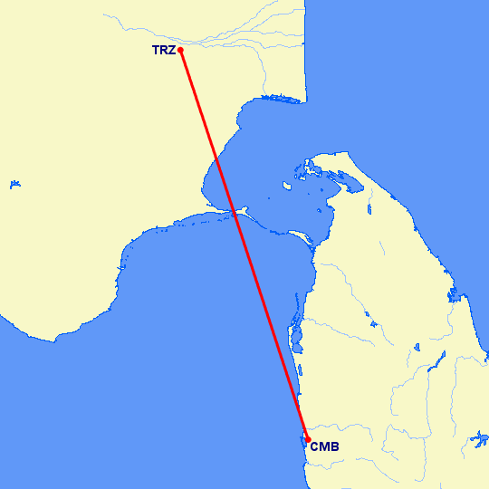 перелет Коломбо — Тиручирапалли на карте