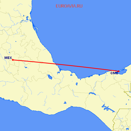 перелет Ciudad Del Carmen — Мексико Сити на карте
