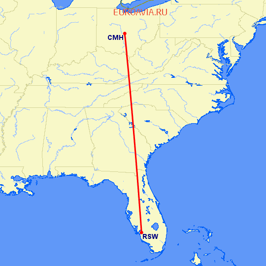 перелет Колумбус — Форт Майерс на карте