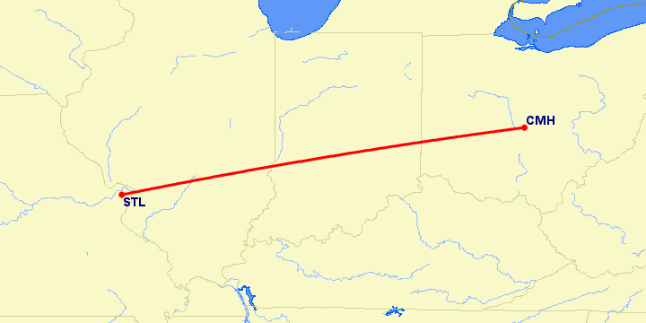 перелет Колумбус — Сент Луис на карте