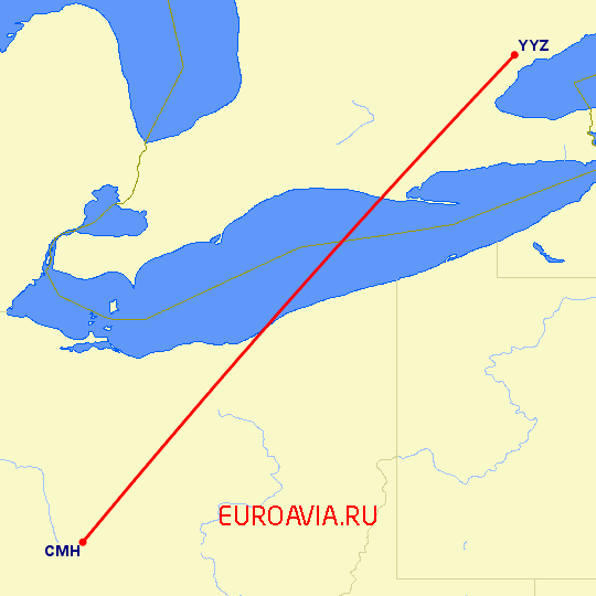 перелет Колумбус — Торонто на карте
