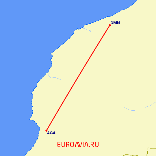 перелет Касабланка — Агадир на карте