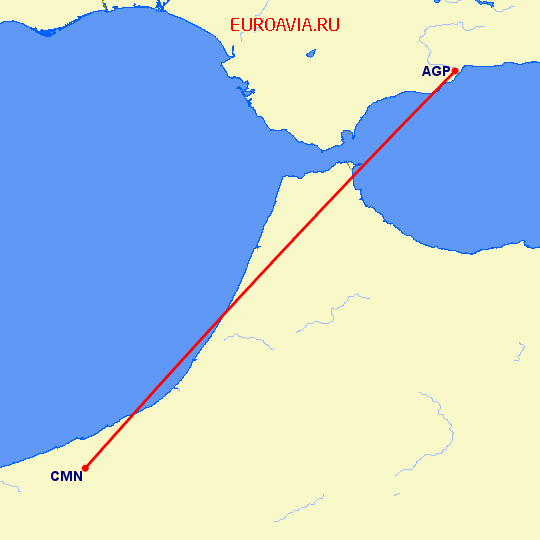 перелет Касабланка — Малага на карте