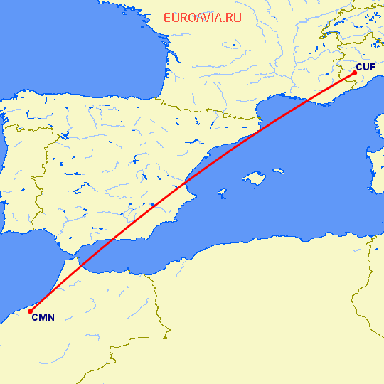 перелет Касабланка — Кунео на карте