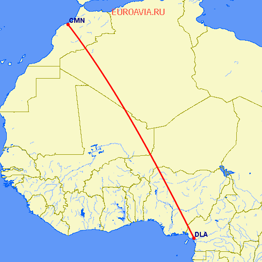 перелет Касабланка — Дуала на карте