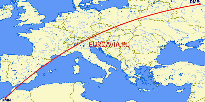 перелет Касабланка — Москва на карте