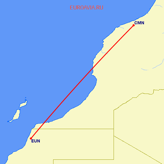 перелет Касабланка — Лаайюн на карте