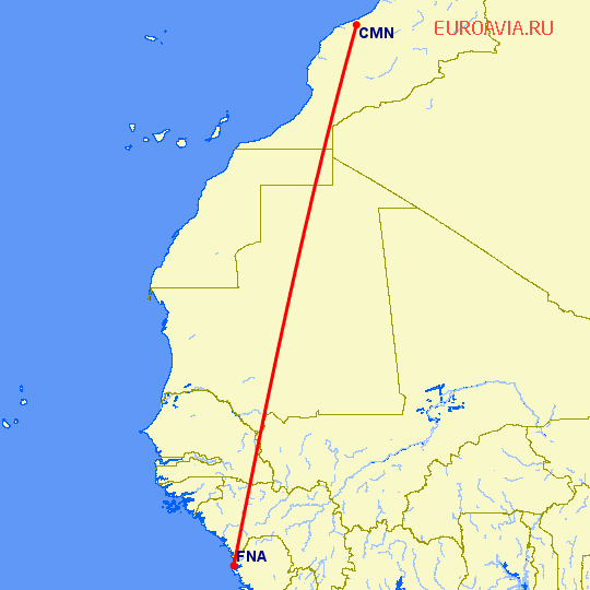 перелет Касабланка — Freetown на карте