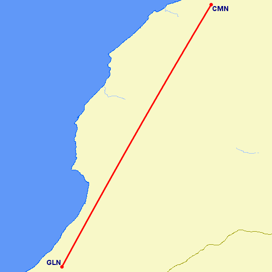 перелет Касабланка — Гулимим на карте