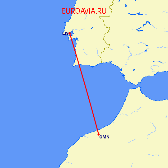 перелет Касабланка — Лиссабон на карте