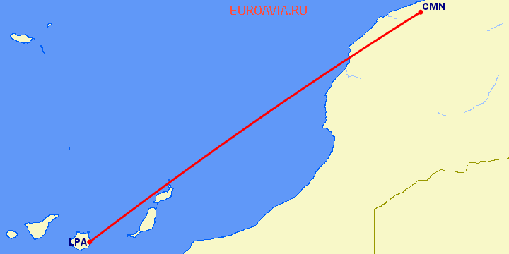 перелет Касабланка — Лас Пальмас на карте