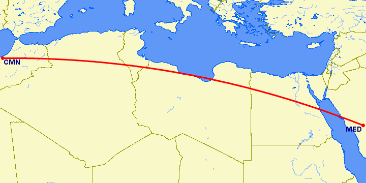 перелет Касабланка — Медина на карте