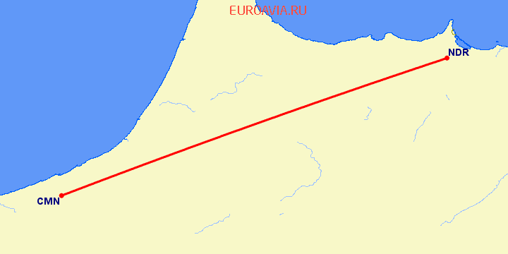 перелет Касабланка — Надор на карте