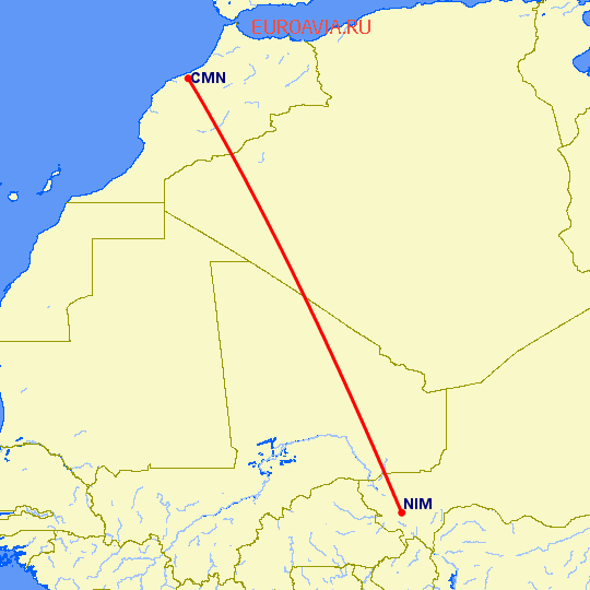 перелет Касабланка — Ниамей на карте
