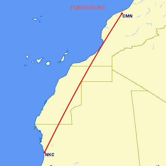 перелет Касабланка — Нуакшот на карте