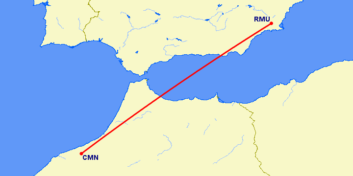 перелет Касабланка — Мурсия на карте
