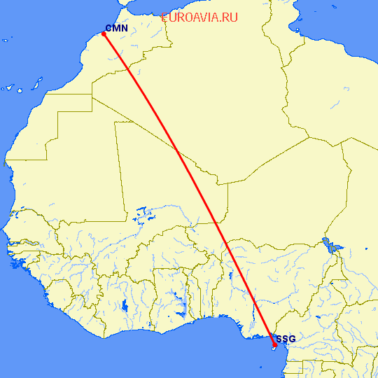 перелет Касабланка — Малабо на карте