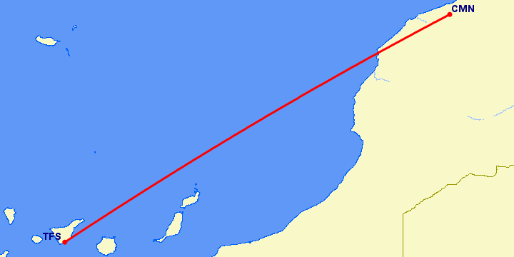перелет Касабланка — Тенерифе на карте