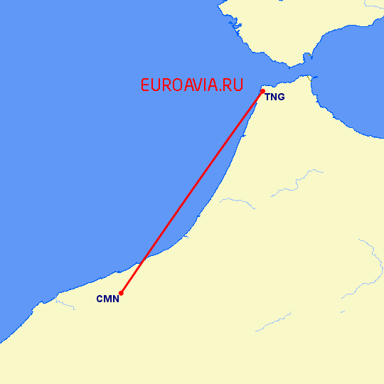 перелет Касабланка — Танжер на карте