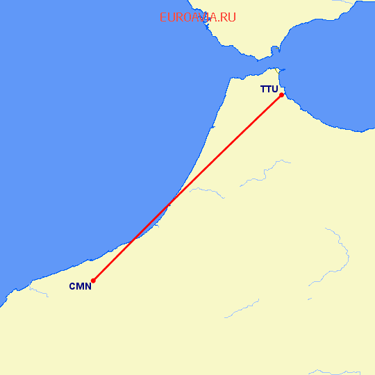 перелет Касабланка — Tetuan на карте