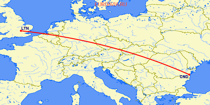 перелет Констанца — Luton на карте