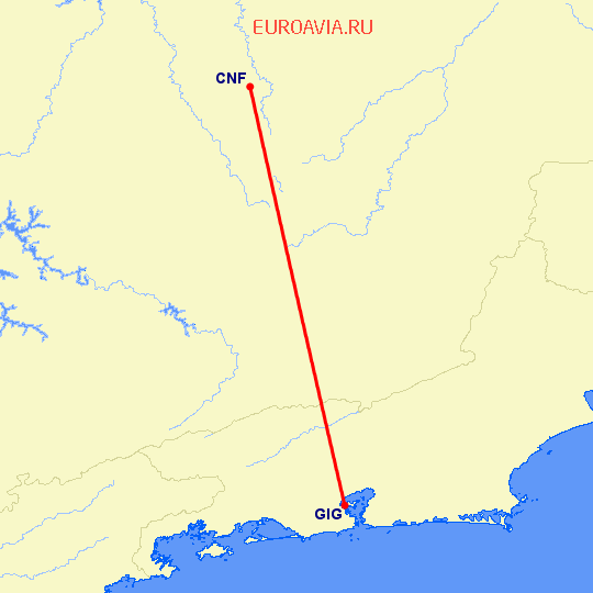 перелет Белу Оризонте — Рио-де-Жанейро на карте