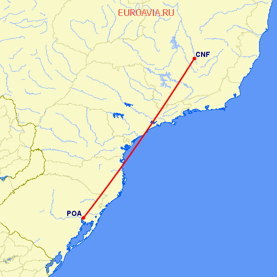 перелет Белу Оризонте — Порто Алегре на карте