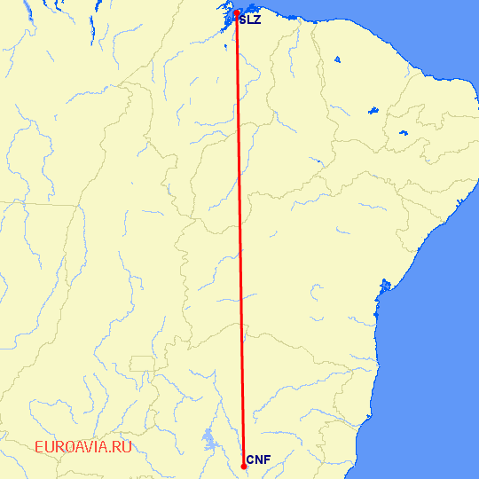 перелет Белу Оризонте — Sao Luis на карте
